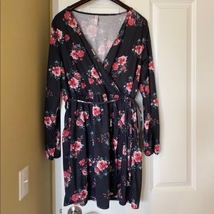 Never worn- black floral wrap dress